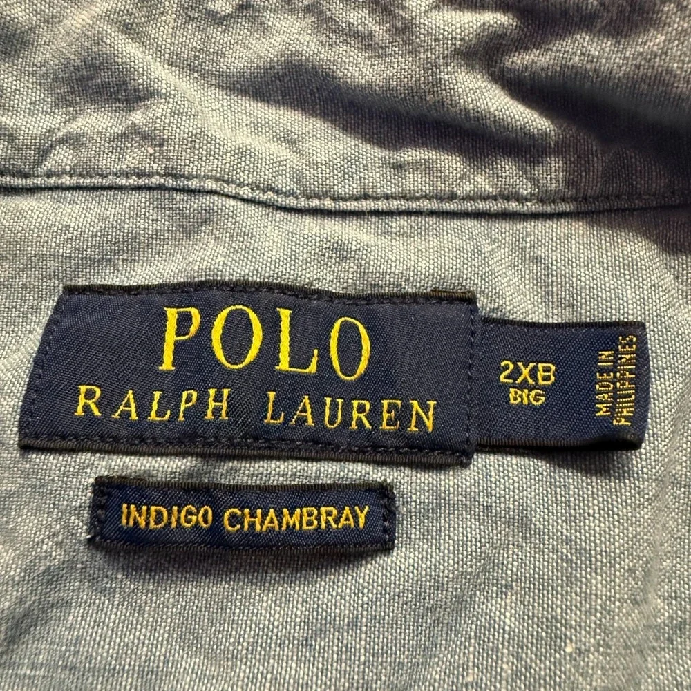 Polo Ralph Lauren Mens 2XB Indigo Chambray Short Sleeve Button Shirt